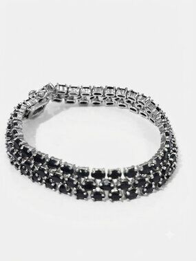Dee Berkley DBJ Sterling Silver 3-Row Genuine Black Sapphire Bracelet